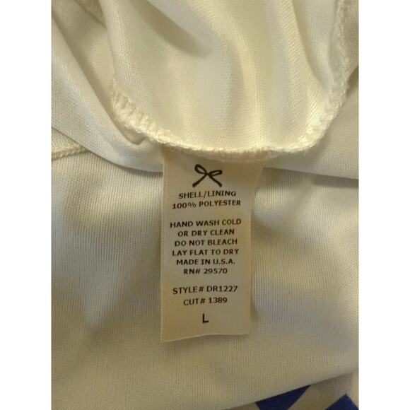 Everly Blue White Chevron Sleeveless Button Dress Size L Made in USA Lined - Picture 5 of 5